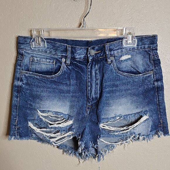Blank NYC Hi Rise Blue Distressed Jean Shorts 29 - Picture 1 of 8